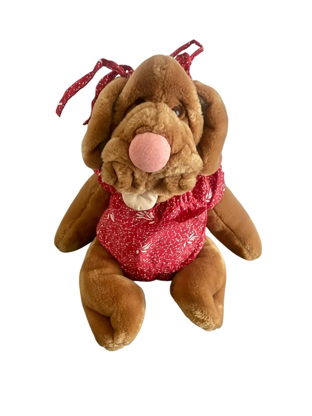 Vintage GANZ Wrinkles Jumbo Plush Hand Puppet Girl Dog Floral Dress  21” 1981